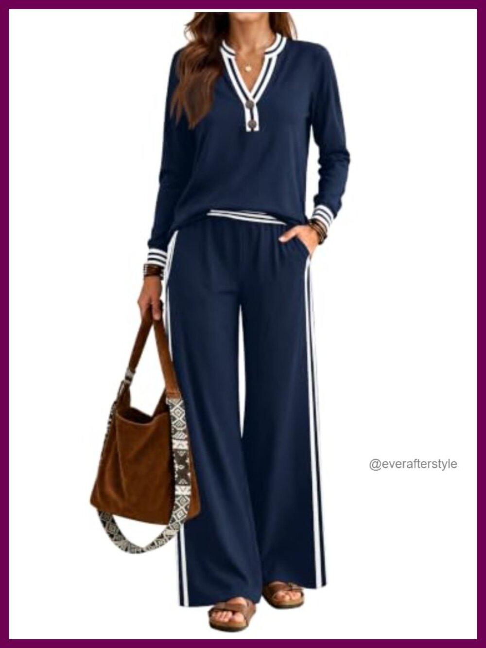 Lounge Set Henley Top Wide Leg Pants 2 Piece Outfit